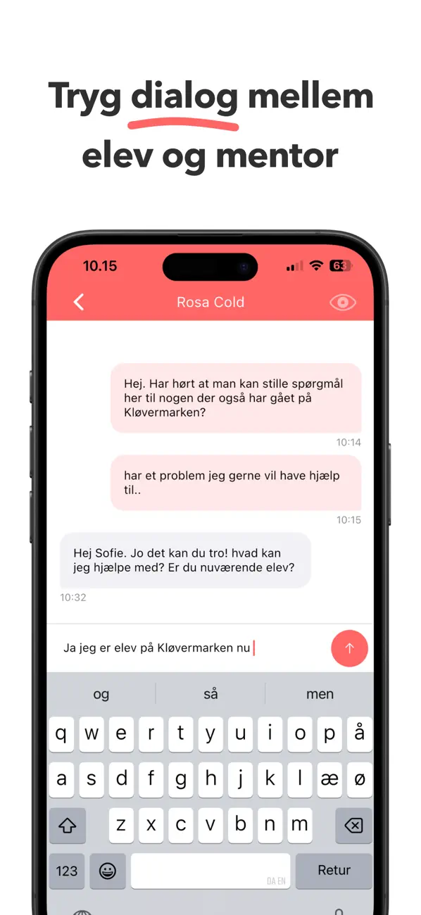 Tryg dialog mellem elev og mentor: en samtale i appen.