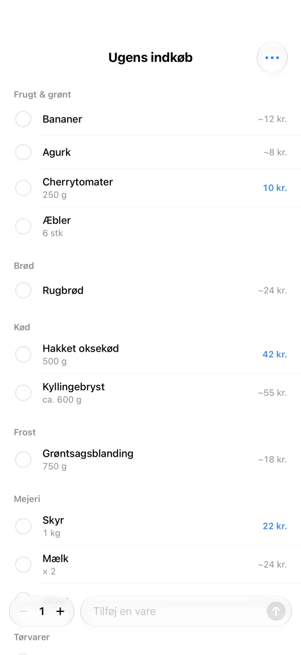 Indkøbslisten Ugens indkøb.